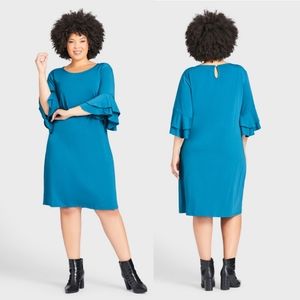 NWT AVENUE BELL SLEEVE TEAL DRESS